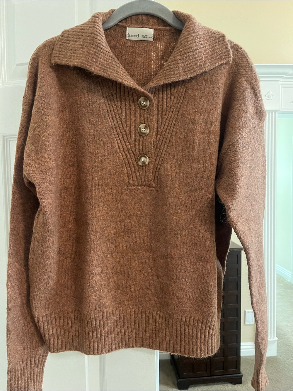BeCool Cozy Collared Knit Pullover Sweater - Brown